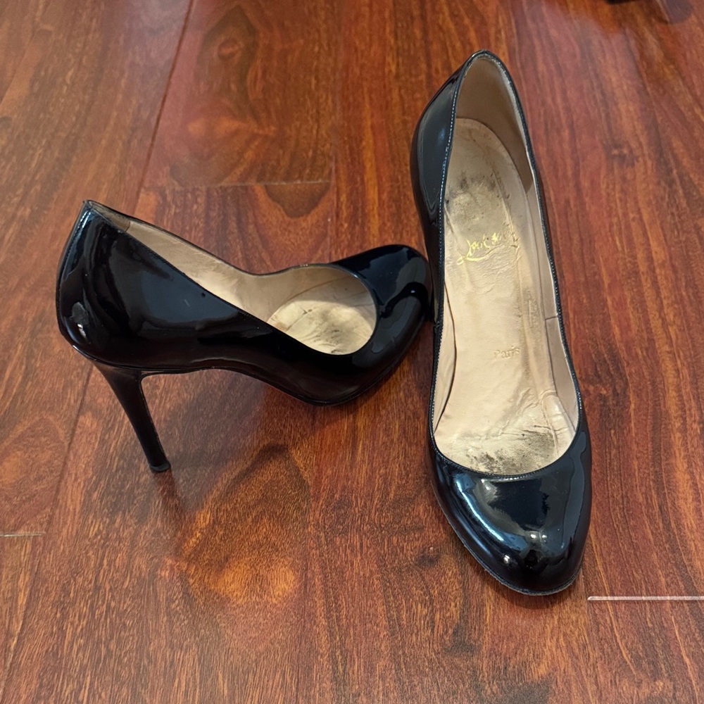 Christian Louboutin Black Patent Leather Heels, Size 36.5